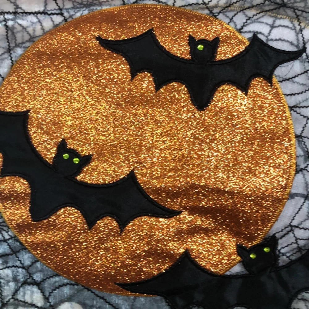 Halloween‎ Black Spider Web Pumpkin Bat Sheer Table Runner NWT